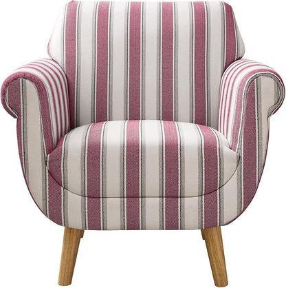 VANOMi Mid-Century Accent Chair with Stripe Pattern, Modern Linen Fabric Armchair with Wood Legs, Club Chair for Living Room, Comfy Upholstered Side Chairs for Bedroom, Reading, Small Place (Red)