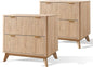 T4TREAM Fluted Night Stand Set 2, 30" Tall Bedside Table with 2 Drawers & Large Tabletop, Modern Wood Side Tables Bedroom, End Table for Living Room, Natural Oak
