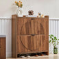 Narrow Shoe Cabinet with 2 Flip Drawers for Entryway,Wood Slim Shoe Rack Cabinet, Freestanding Hidden Shoe Storage Organizer, Space-Saving, Round Fluted Pattern for Hallway,Living Room (Walnut)