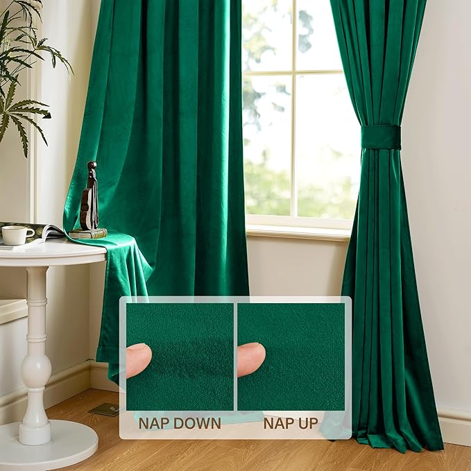 StangH Emerald Green Velvet Curtains Blackout - Classic Solid Christmas Decorative Thermal Insulated Blackout Window Drapery for Living Room/Holiday Fete, W52 x L96-inch, 2 Panels