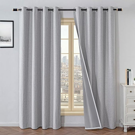 100% Blackout Curtains 72 Inch Length 2 Panels Set, Black Out Curtains for Living Room, Greyish White Thermal Insulated Grommet Drapes Bedroom Luxury Decor Privacy(37W × 72L inch, Greyish White)