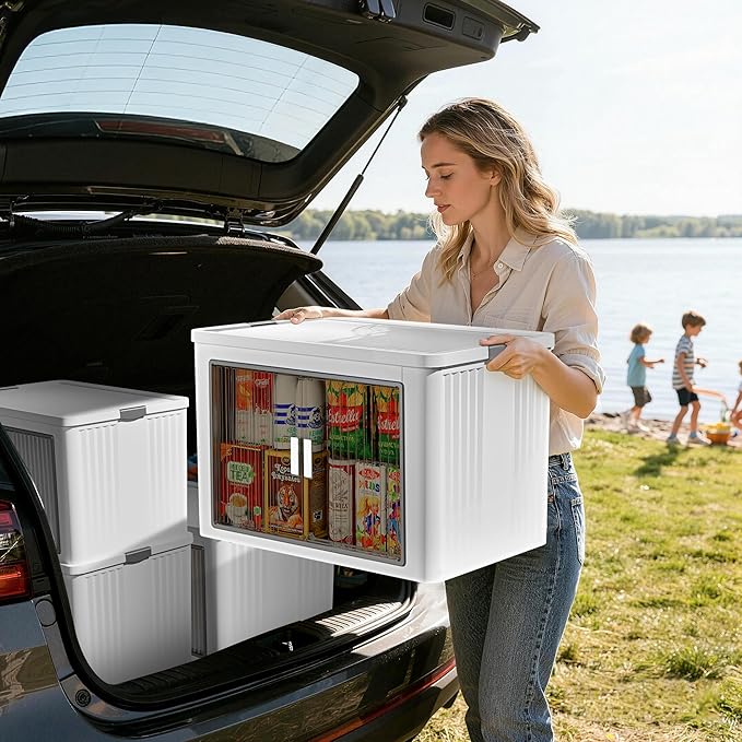 4 Tier 432 Qt Storage Bins with Lids - Stackable Storage Bins, Large Plastic Storage Boxes for Toy, Closet, Open Front Storage Bin with Wheels Suitable for Garage, Bedroom, Living Room, Camping