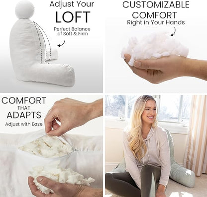 Husband Pillow Desert Sage, Original Reading Pillow in Bed Rest Chair, Shredded Memory Foam Large Lounge Cushion Adult Backrest with Arms, Comfy Back Support for Sit Sitting Up, Wash/Removable Cover