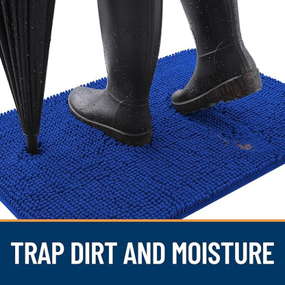 OLANLY Dog Door Mat for Muddy Paws 30x17, Absorbs Moisture and Dirt, Absorbent Non-Slip Washable Doormat, Quick Dry Chenille Mud Mat for Dogs, Entry Indoor Entryway Carpet for Inside Floor, Royal Blue
