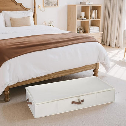 StorageWorks Large Underbed Storage with Lid, 2-Pack Under Bed Storage Containers for Clothes, Bedding, and Sweaters, Beige