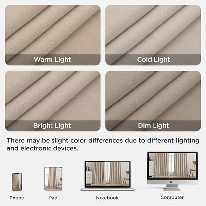 Joydeco Light Beige 100% Blackout Curtains 84 Inch 2 Panels, Luxury Thermal Light Beige Velvet Curtains for Bedroom Living Room, Soundproof Blackout Window Drapes, Rod Pocket & Back Tab (52W x 84L)