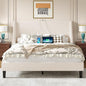 VECELO Full Bed Frame with Upholstered Wingback Headboard, Heavy-Duty Platform Bedframe with Charging Station, Wooden Slats, No Box Spring Needed, Beige