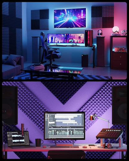 Sonicism Sound Proof Foam Panels for Walls Upgrade Self-Adhesive 16 Pack Pyramid 3"X12"X12" Acoustic Panels 35kg/m³High Density,Soundproof Wall Panels Fast Expand,Sound Absorption and Decoration,Black