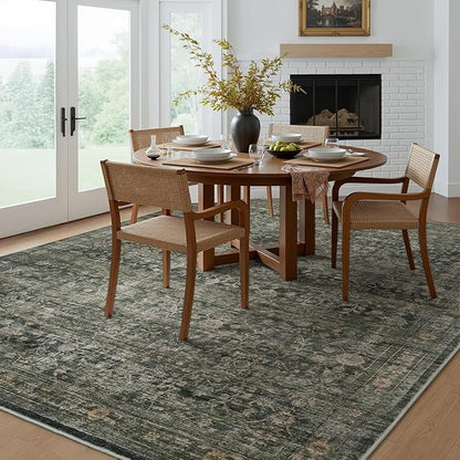 MontVoo-Vintage Area Rug 5X7 Green Rugs for Living Room-Soft Distressed Printed Rugs for Bedroom-Non Slip Carpet-Machine Washable Rug for Dining Room Living Room Bedside Office