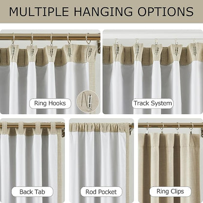 Vision Home Sand Linen Full Blackout Curtains 108 inch for Bedroom Living Room Darkening Soundproof Window Panels 9FT Thermal Insulated Rod Pocket Back Tab Farmhouse Drapes 56" Wx108 Lx2