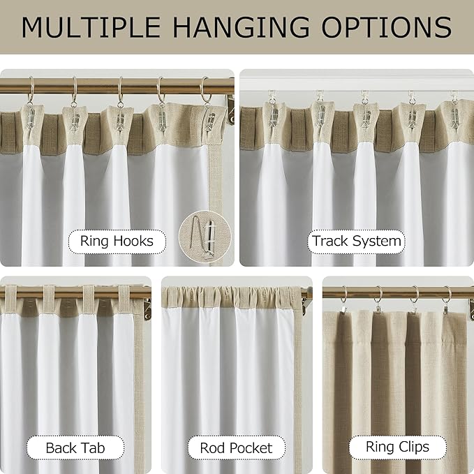Vision Home Sand Linen Full Blackout Curtains for Bedroom Living Room Darkening Soundproof Window Curtains 112 inch Thermal Insulated Rod Pocket Back Tab Linen Drapes 2 Panels 56" Wx112 L