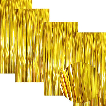 GOER 3.2 ft x 9.8 ft Metallic Tinsel Foil Fringe Curtains Party Photo Backdrop Party Streamers for Birthday,Graduation,New Year Eve Decorations Wedding Decor (4 Pcs,Matte Gold,Thick Material)