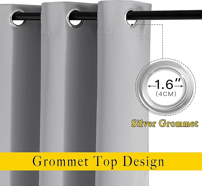 NICETOWN Blackout 102 inch Curtains for Living Room, Grommet Thermal Curtains Room Darkening Window Treatments Sound Reducing for Bedroom, Silver Grey, 2 Panels, W52 x L102