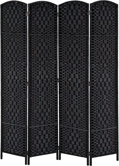 HOMCOM Room Divider, 4 Panel Folding Privacy Screen, 6FT Tall Portable Wicker Weave Partition Wall Divider for Bedroom, Home Office, Black