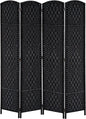 HOMCOM Room Divider, 4 Panel Folding Privacy Screen, 6FT Tall Portable Wicker Weave Partition Wall Divider for Bedroom, Home Office, Black