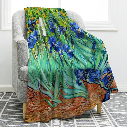 Jekeno Floral Blanket Flower Gifts for Women Kids Girls Wife Mom Birthday Christmas Home Bedroom Blue Purple Flowers Flowers Oil Painting Decor Soft Cozy Throw Blankets 50"x60"