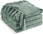 Chenille Throw Blanket for Couch 60"X 80" Twin, Soft Cozy Throws with Fringe Tassel for Bed Sofa Chair Cover, Lightweight Knitted Decorative Boho Blankets for Living Room, Sage Green