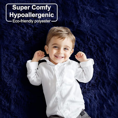 PAGISOFE Navy Blue Rug 3x5, Fluffy Dark Blue Rugs for Bedroom Super Soft Bedside Rugs, Modern Indoor Carpets for Living Room Non-Slip Carpet for Kids Boys Girls Teen Dorm Nursery Room Decor Classroom