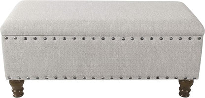 HomePop Large Storage Bench with Nailhead Trim -Gray Woven