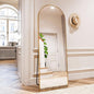 HARRITPURE 64"x21" Arched Full Length Mirror Free Standing Leaning Hanging Mounted Mirror Aluminum Frame Modern Simple Home Decor for Living Room Bedroom Cloakroom, Gold