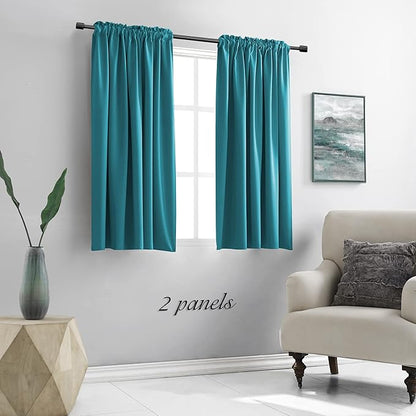 DONREN Teal Rod Pocket Blackout Curtain Drapes for Kitchen - Window Treatment Energy Saving Solid Curtains (42 by 45 Inches,2 Panels)