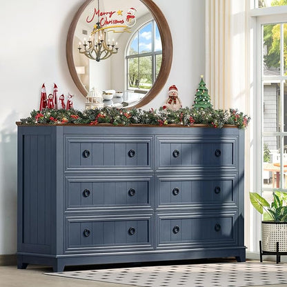 Bedroom Dresser and Nightstand Sets 4 Piece, Farmhouse 6 Drawers Dresser & 40.5" Tall Chest of Drawers,18" Nightstands with Charging Station,54" Wide Furniture Dressers for Bedroom,Living Room