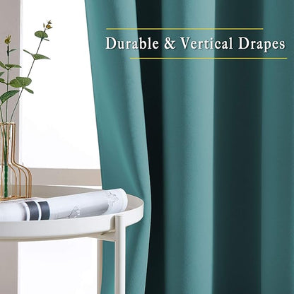 NICETOWN Blackout Room Divider Curtains 118 inches Long 2 Panels, Grommet Sliding Door Curtains Solid Window Treatments Sound Reducing for Living Room, W66 x L118, Sea Teal