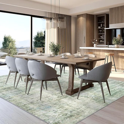 Area Rug 6x9 Abstract Rugs for Living Room 6 x 9 Washable Rugs Green Non Slip Low Pile Rugs for Bedroom Dining Room Foldable Thin