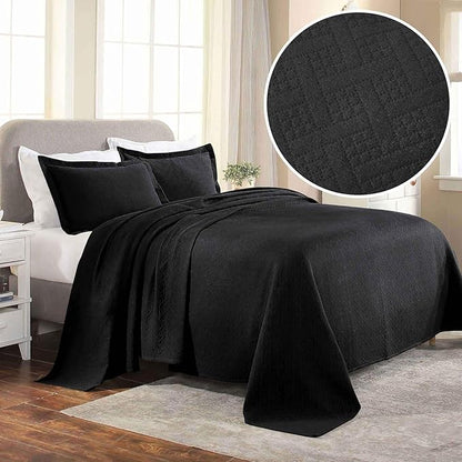 Superior 100% Cotton Basket Weave Bedspread with Shams, All-Season Premium Cotton Matelasse Jacquard Bedding, Quilted-Look Geometric Basket, King, Black