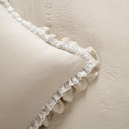 Lush Decor Ella Ruffle Lace Comforter, 3 Piece Set, Full/Queen, Neutral - Cute Comforter - Queen Bedding Set - Beige Bedding Full Size - Coquette Decor - Beige Lace Trim - Ruffle Trim