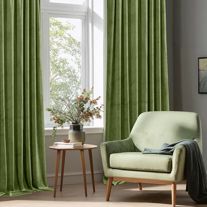 StangH Grass Green Curtains Velvet Drapes 108 inches Long Light Blocking Patio Door Curtain Panels Rod Pocket Window Treatment Set for Villa Parlor Holiday Decor, W52 x L108, 2 Panels