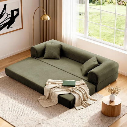 Convertible Folding Sofa Bed,78.5 Inch Faux Leather Futon Couch with Pillows & Storage Pocket,5-in-1 Queen Sleeper Sofa in a Box with Pull Out Bed,Boneless Couch for Living Room Bedroom,Green