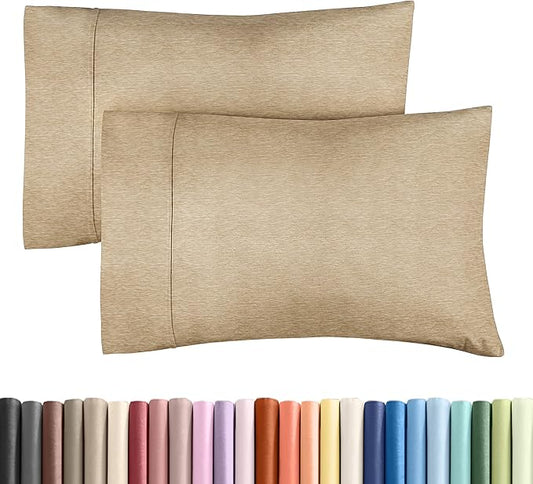 Queen Pillow Cases Set of 2 - Ultra Soft Hotel Quality Pillowcase Covers - Comfy, Cozy & Wrinkle Free - Shrinkage and Fade Resistant - Machine Washable Pillow Protectors - 2 Piece Set - Heathered Tan