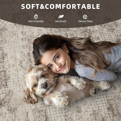 Washable Rugs 8x10 Area Rugs for Living Room,Bedroom,Dining Room- Modern Abstract Large Area Rugs with Non Slip Rubber Backing,Soft Low Pile Neutral Accent Carpet for Nursery Dorm Home Office