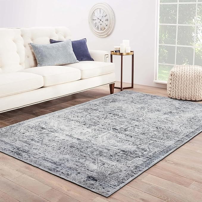 Area Rug 5×7, Vintage Boho Rug,Ultra-Soft Low Pile, Washable, Non Slip,Stain Resistant Printed Carpet for Living Room Bedrooms Playroom Office Kitchen, Classic Grey.
