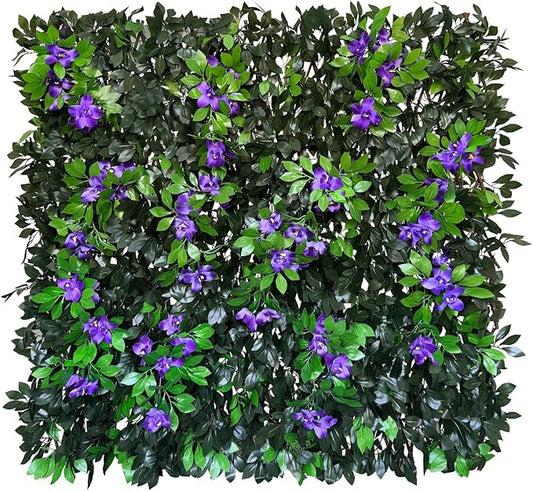 Sumery Expandable Fence Privacy Screen for Balcony Patio Outdoor,Decorative Faux Ivy Fencing Panel,Artificial Hedges (Single Sided Leaves) (4, Branches -Purple Fowers)