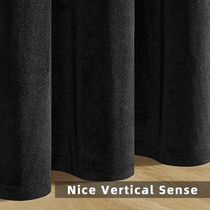 Joydeco Velvet Curtains 96 inch 1 Panel, Long Luxury Black Blackout Thermal Insulated Rod Pocket Window Curtains, Super Soft Room Darkening Drapes for Living Room Bedroom, W100 x L96 Inch, Black