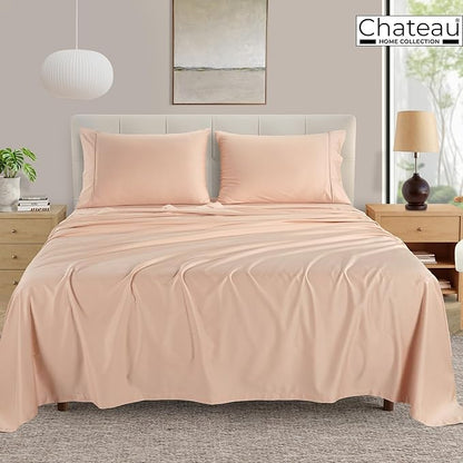 100% Egyptian Cotton Queen Size Bed Sheets, 400 Thread Count 15" Deep Pocket Queen Sheet Set, Sateen Weave Naturally Cool Soft Breathable Elasticated Luxury Bedding For All Seasons- Blush