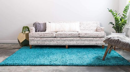 Unique Loom Solid Shag Collection Area Rug (8' x 11' Rectangle, Deep Aqua Blue)