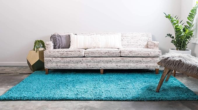 Unique Loom Solid Shag Collection Area Rug (9' x 12' 2" Rectangle, Deep Aqua Blue)