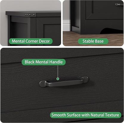 Dresser for Bedroom with 6 Drawers, 46" Tall Wood Chest of Drawers with Deep Drawers & Mental Handle, Modern Dresser TV Stand, Wooden Closet Storage Organizer for Living Room, Hallway, Entryway, Black