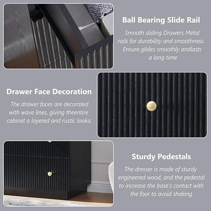 Fluted 7 Drawer Dresser for Bedroom, 48" Tall Black 7 Drawer & Chests of Drawers, Wood Modern Chest of Drawers with Deep Storage for Bedroom, Closet Hallway, Entryway, Living Room, Black