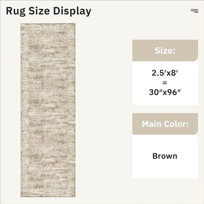 Washable Runner Rug, 2'6" x 8' Non-Slip Kitchen Vintage Foldable Hallway Runners for Entryway, Laundry, Bedroom, Brown