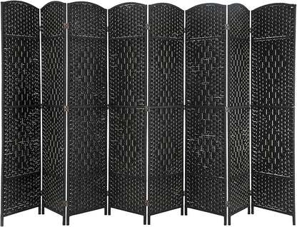 Room Divider 8 Panel Folding Privacy Divider 6 Ft Indoor Wall Divider Portable Partition Wood Screen, Black