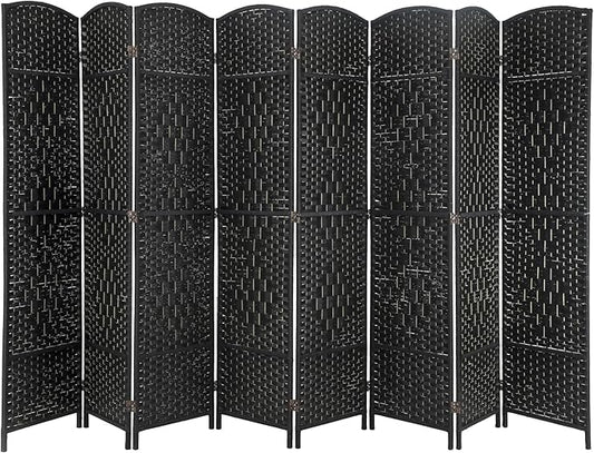 Room Divider 8 Panel Folding Privacy Divider 6 Ft Indoor Wall Divider Portable Partition Wood Screen, Black