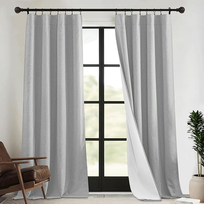 RYB HOME 4 in 1 Set Dust Filter - Soundproof - Blackout - Insulating, Energy Efficiency Linen Curtains for Kids Bedroom Living Room Divider Apartment Hotel Office Theatre, Grey, W 52 x L 95, 2 Pcs
