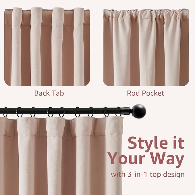 jinchan Chenille Blackout Curtains 108 Inches Long Light Pink Thermal Insulated Curtains for Living Room Bedroom 2 Panels Triple Weave Noise Reducing Drapes Girls Room Curtains Back Tab 50x108 Inch