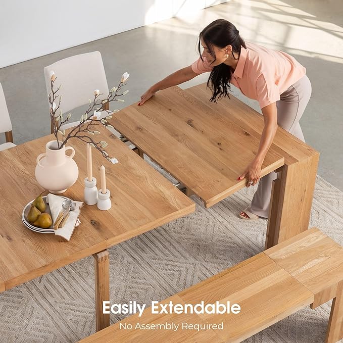 Transformer Table - Solid Wood Extendable Dining Table with 2 Benches, Seats 2-12, Extendable Table, Space-Saving Furniture, Expandable Furniture, Scandinavian Oak, Natural Finish (Table + 2 Benches)