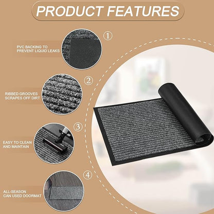Durable Front Door Mat, Heavy Duty Indoor Outdoor Doormat, 60” x 36” Low Profile Outdoor Mats for Home Entrance, Stain and Fade Resistant Shoe Scraper Mat, Ideal for High Traffic Area
