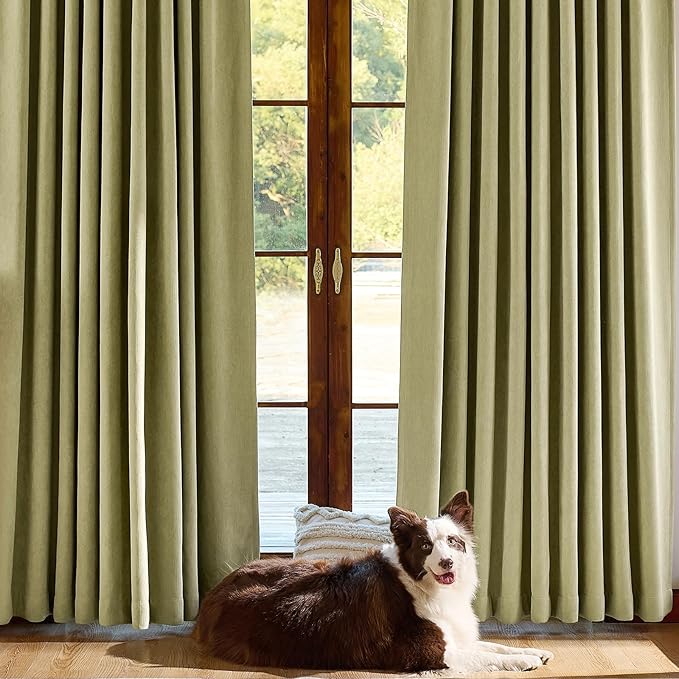 jinchan Chenille Blackout Curtains 96 Inches Long 2 Panels Sage Green Thermal Insulated Curtains for Living Room Bedroom Back Tab Window Curtains Triple Weave Noise Reducing Drapes 50x96 Inch
